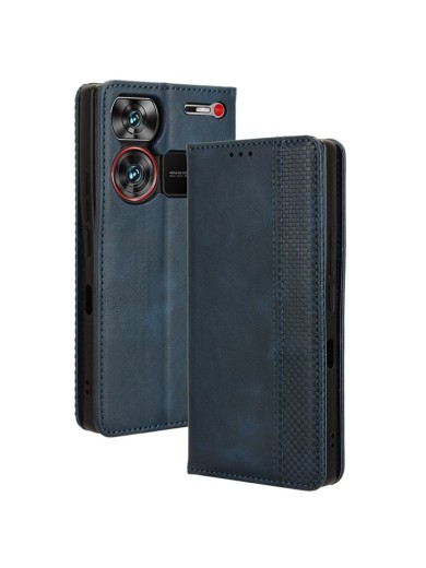 Калъф от еко кожа с ретро текстура тип портмоне за ZTE nubia Z60 Ultra - син