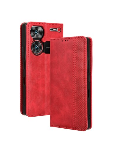 Калъф от еко кожа с ретро текстура тип портмоне за ZTE nubia Z60 Ultra - червен