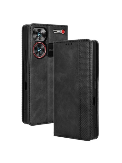 Калъф от еко кожа с ретро текстура тип портмоне за ZTE nubia Z60 Ultra - черен