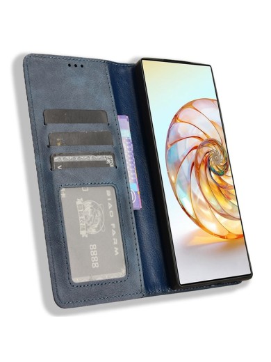 Калъф от еко кожа с ретро текстура тип портмоне за ZTE nubia Z60 Ultra - син