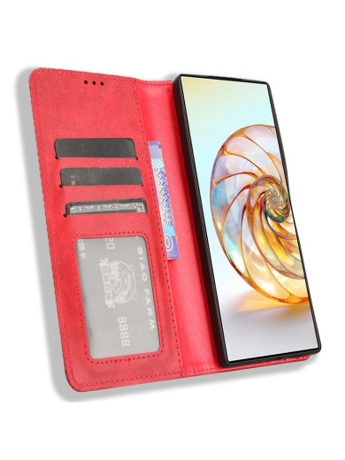 Калъф от еко кожа с ретро текстура тип портмоне за ZTE nubia Z60 Ultra - червен