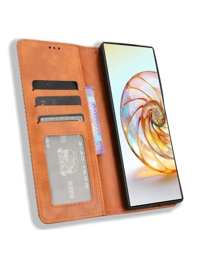 Калъф от еко кожа с ретро текстура тип портмоне за ZTE nubia Z60 Ultra - кафяв