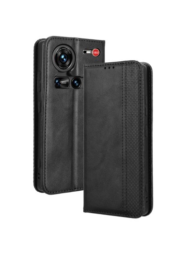 Калъф от еко кожа с ретро текстура тип портмоне за ZTE nubia Z70S Ultra - черен Калъф от еко кожа с ретро текстура тип портмоне за ZTE nubia Z70S Ultra - черен